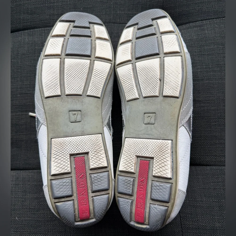 Prada Sport Sneakers Grey White Suede Leather Women’s 10.5 - Picture 7 of 11